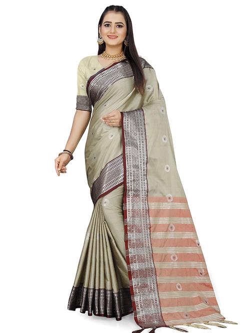 women's self design grey colored saree with blouse - 19630273 - Standard Image - 0