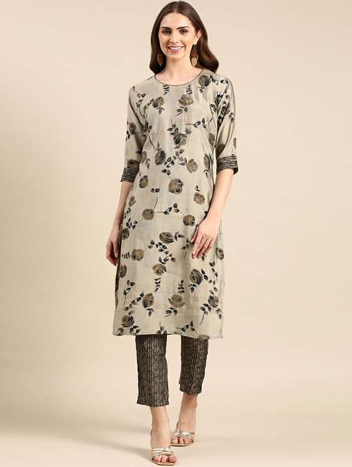women floral printed round neck kurta pant set - 19631380 - Standard Image - 0