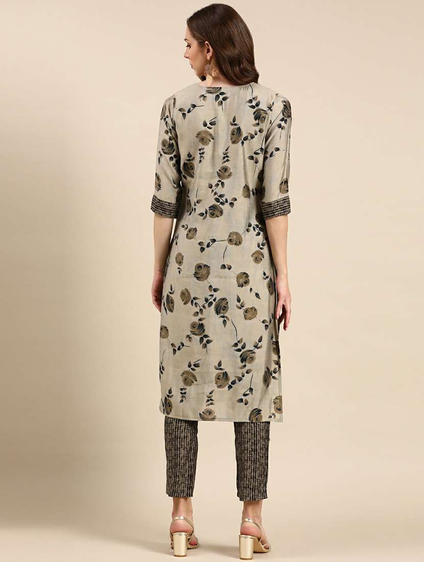 women floral printed round neck kurta pant set - 19631380 - Standard Image - 5