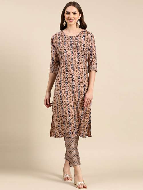 women floral printed round neck kurta pant set - 19631384 -  Standard Image - 0