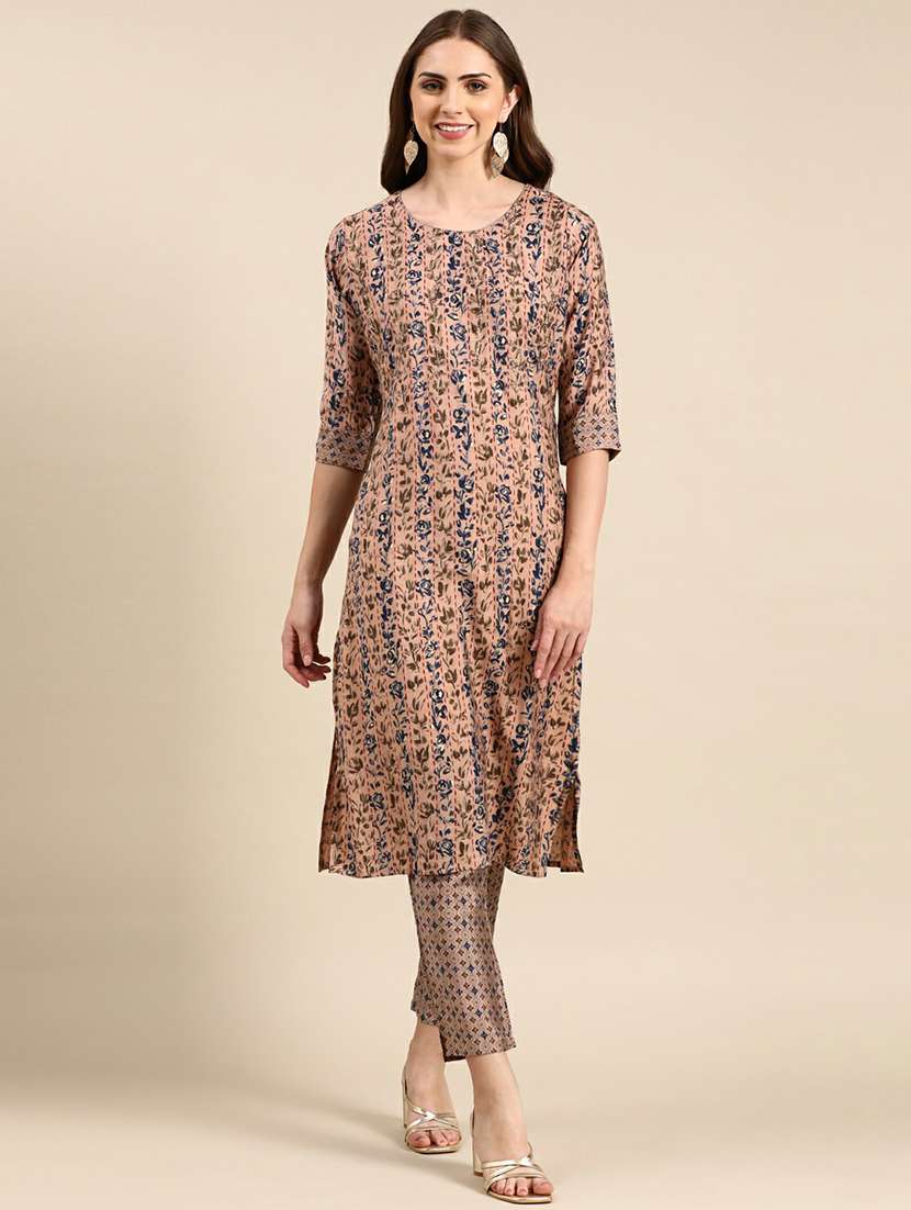 women floral printed round neck kurta pant set - 19631384 -  Zoom Image - 0