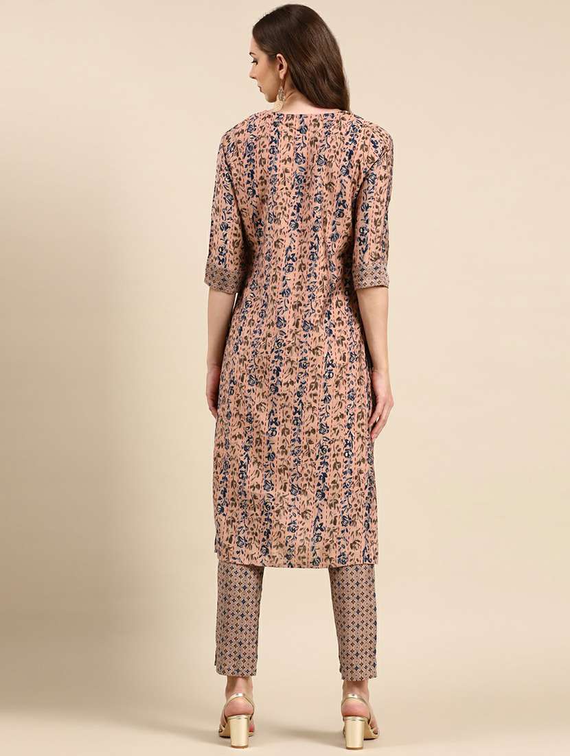 women floral printed round neck kurta pant set - 19631384 - Standard Image - 5