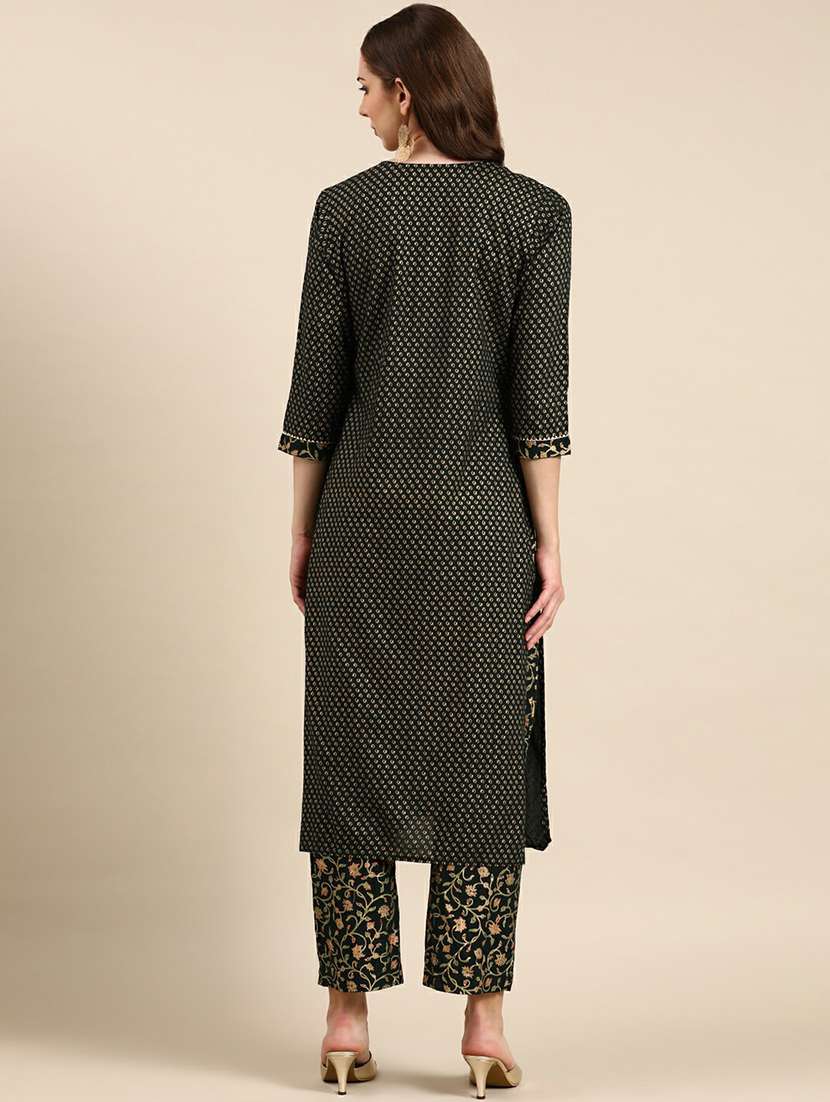 women foil printed round neck kurta pant set - 19631387 -  Standard Image - 5