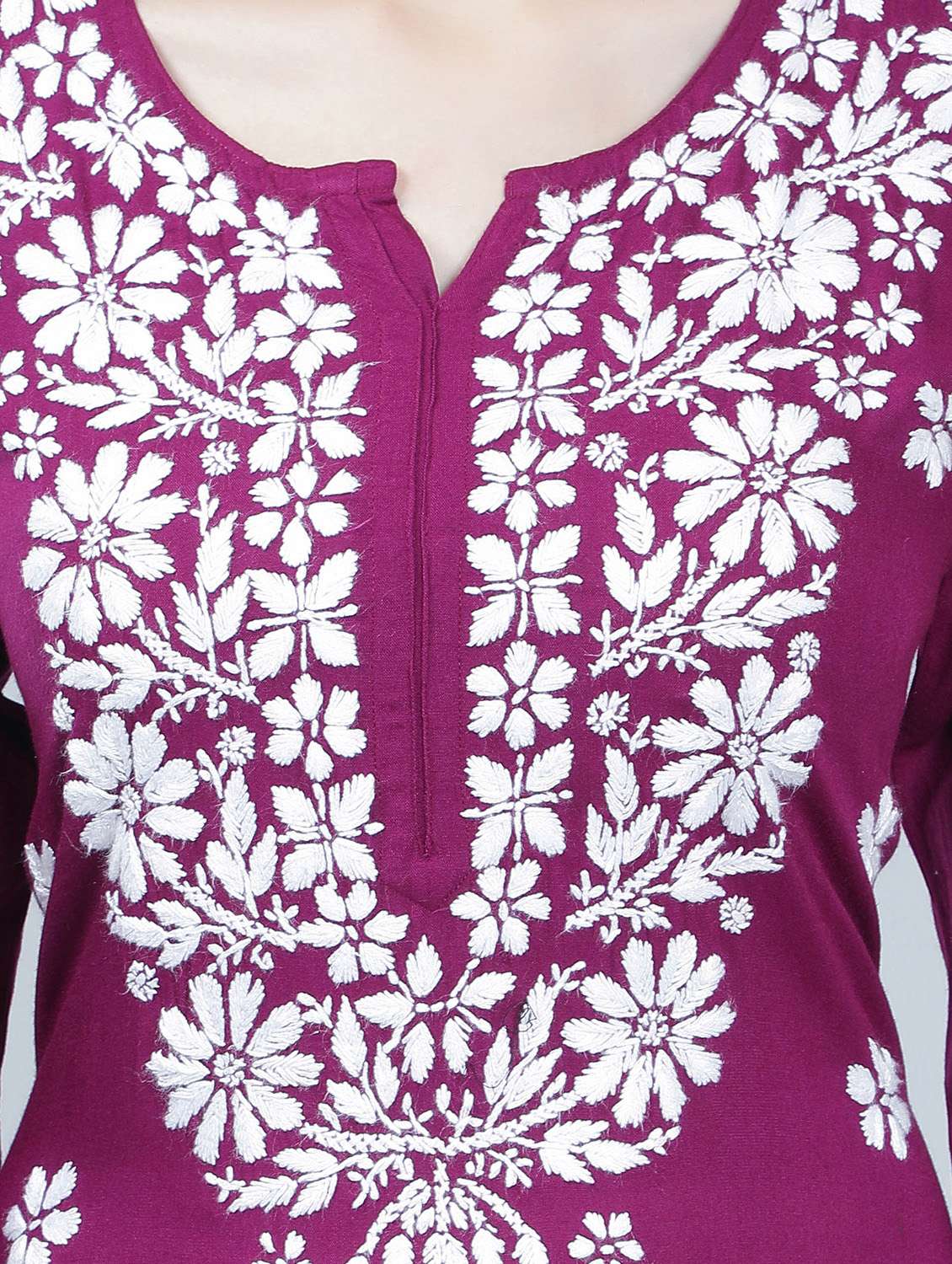 purple rayon chikankari straight kurta - 19631873 - Standard Image - 3