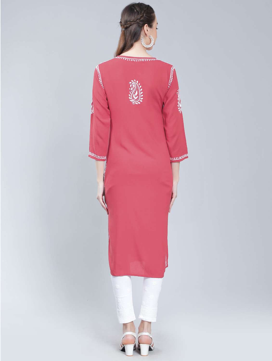 notch neck chikankari straight kurta - 19631900 - Standard Image - 3