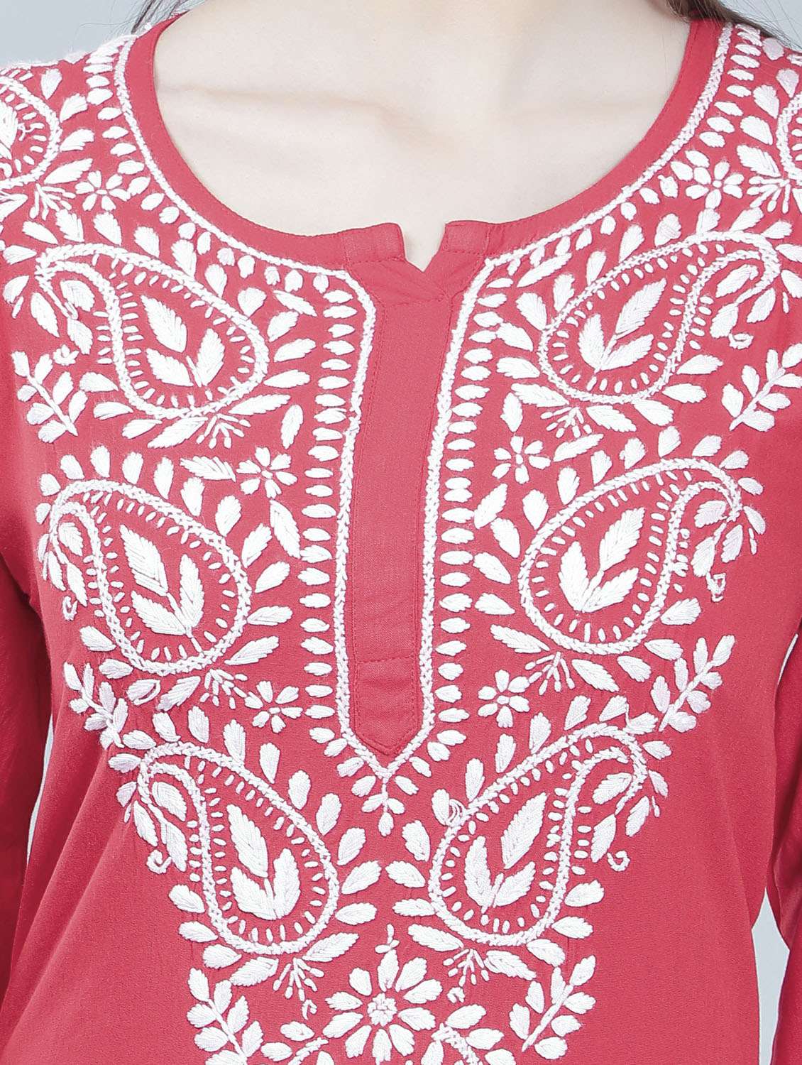 notch neck chikankari straight kurta - 19631900 - Standard Image - 5