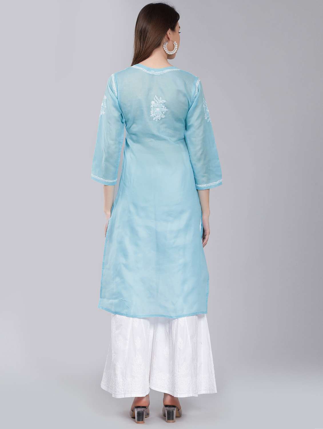 blue chikankari straight kurta - 19631909 - Standard Image - 3