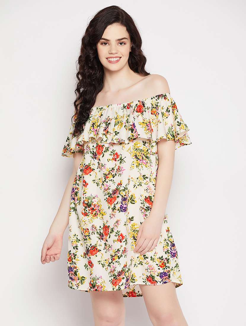 women printed off shoulder dress