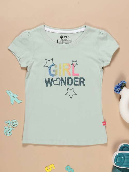 light green printed round neck t-shirt - 19639170 - Standard Image - 0