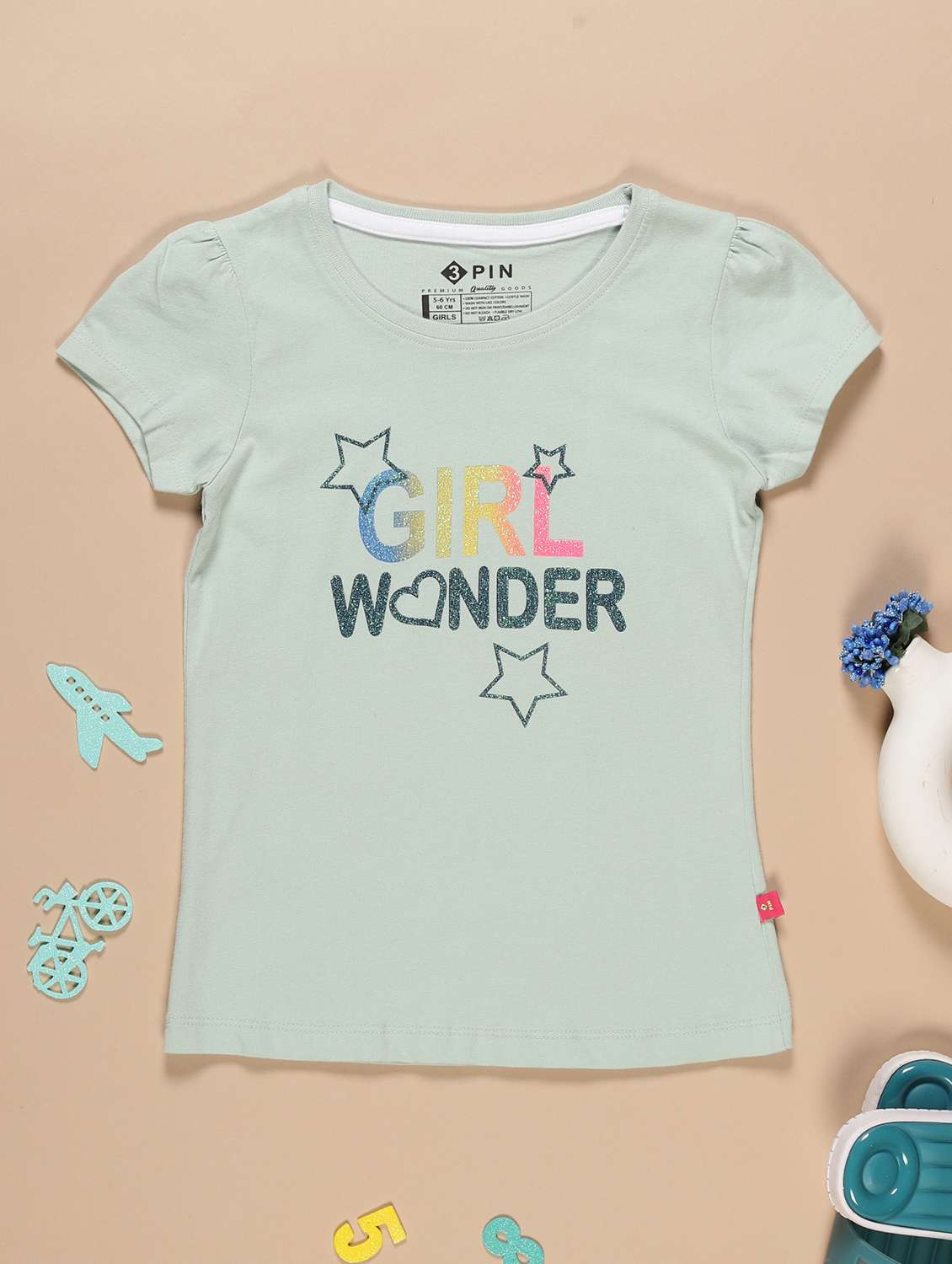 light green printed round neck t-shirt - 19639170 - Zoom Image - 0