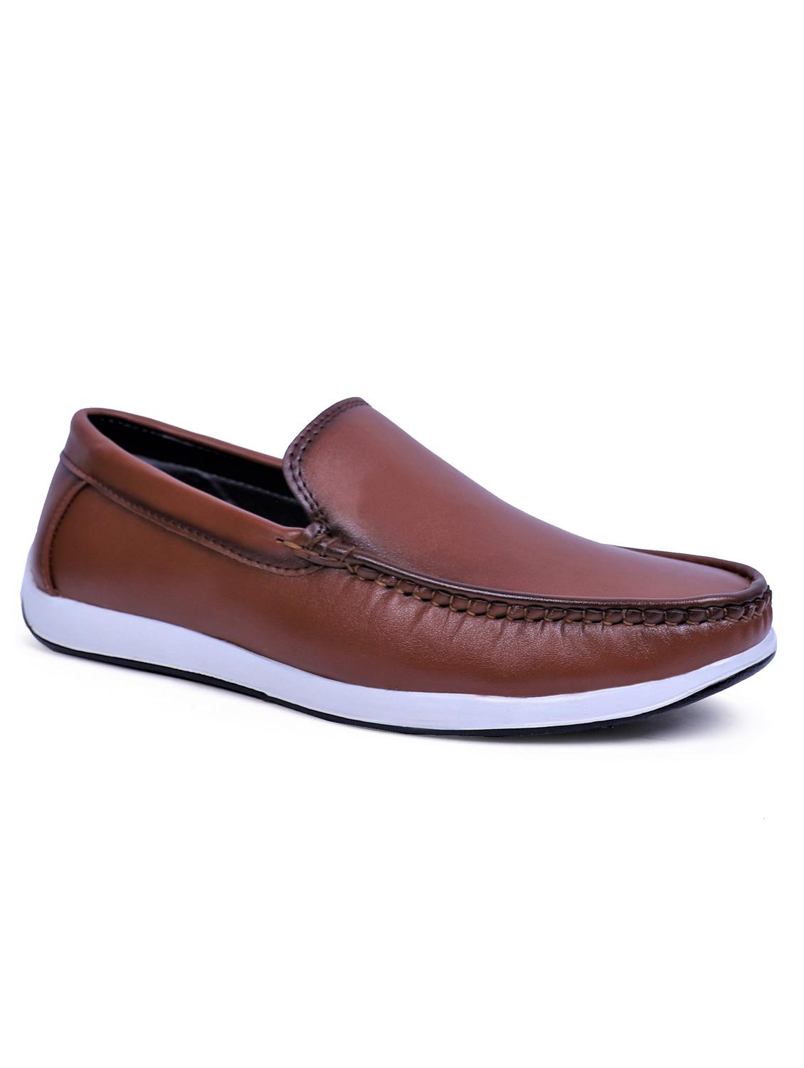 tan artificial leather slip on loafers - 19643404 - Zoom Image - 0