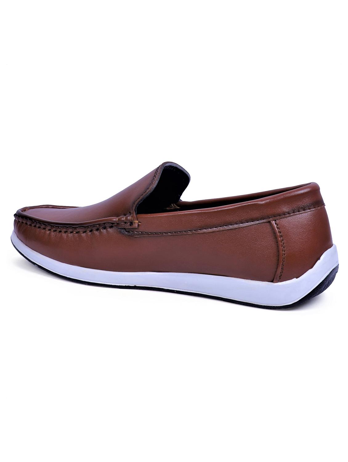 tan artificial leather slip on loafers - 19643404 - Standard Image - 3