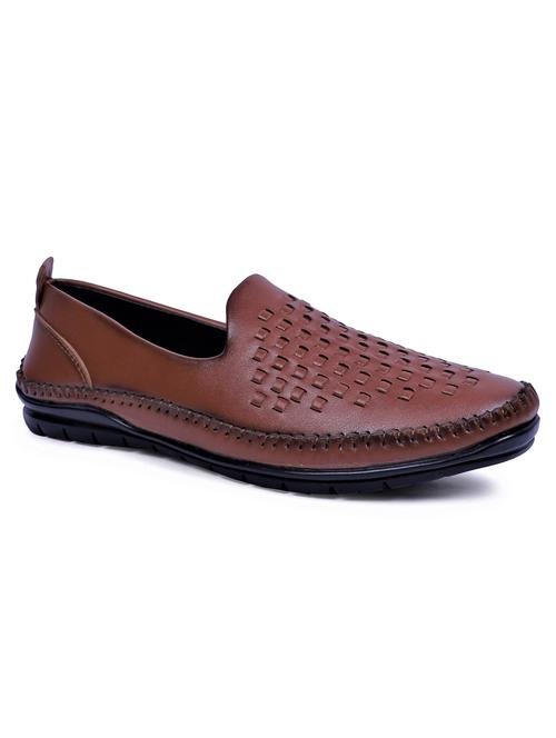 tan artificial leather slip on loafers - 19643416 -  Standard Image - 0