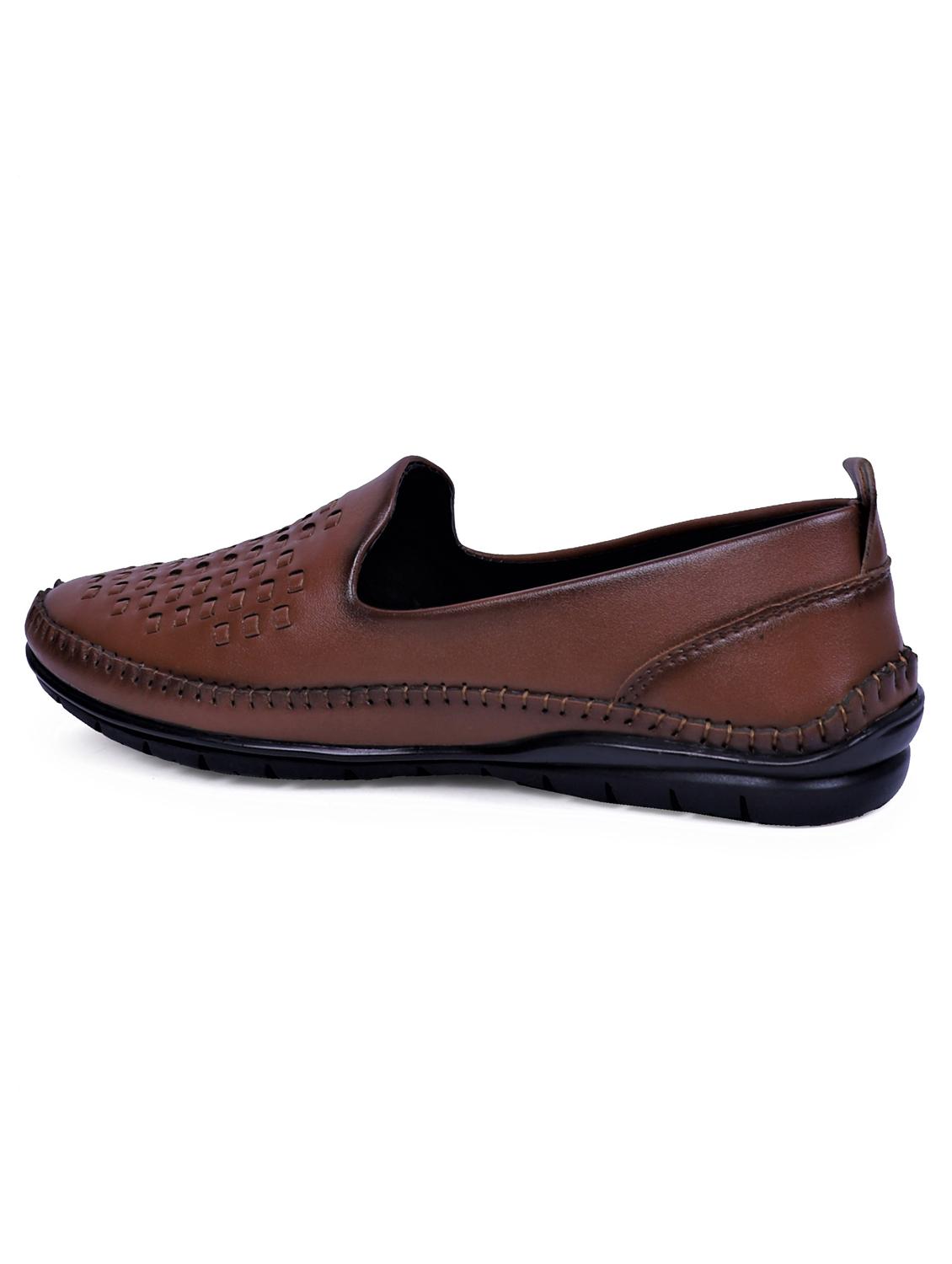 tan artificial leather slip on loafers - 19643416 - Standard Image - 3