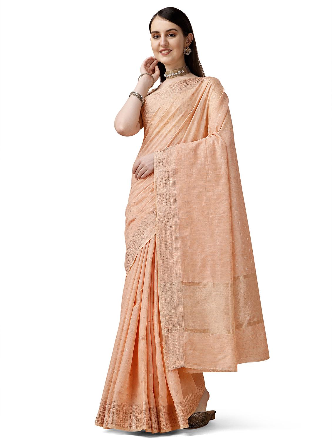 solid with borders handloom saree with blouse - 19643511 - Zoom Image - 0