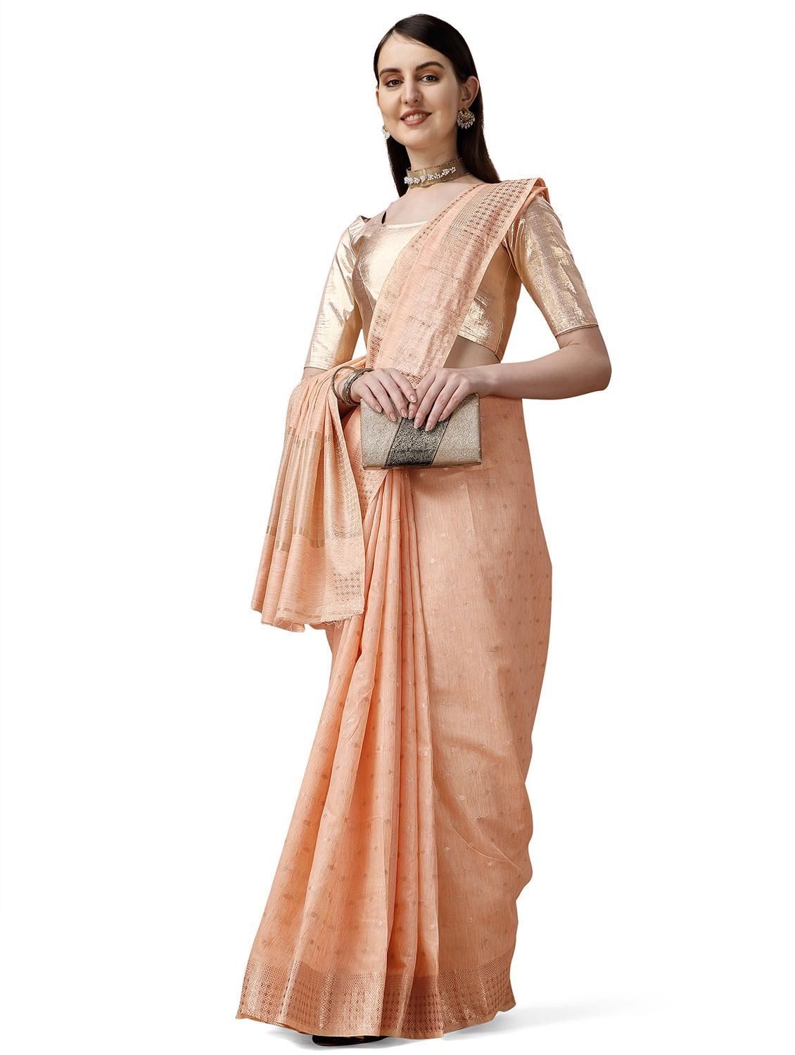 solid with borders handloom saree with blouse - 19643511 - Standard Image - 3