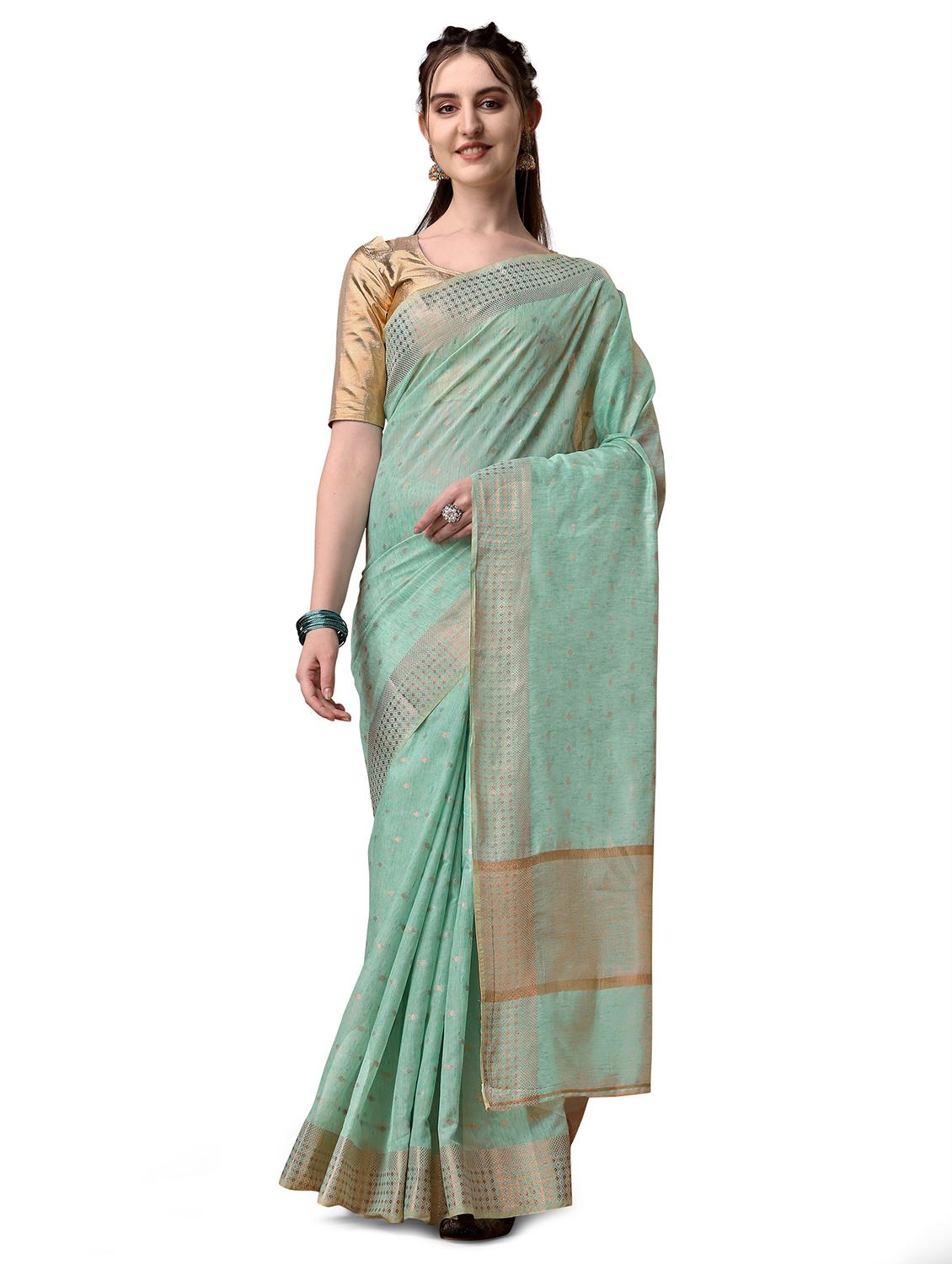 solid with borders handloom saree with blouse - 19643512 - Zoom Image - 0