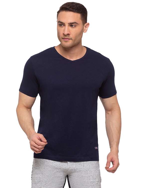 blue solid cotton regular t-shirt - 19643694 - Zoom Image - 0