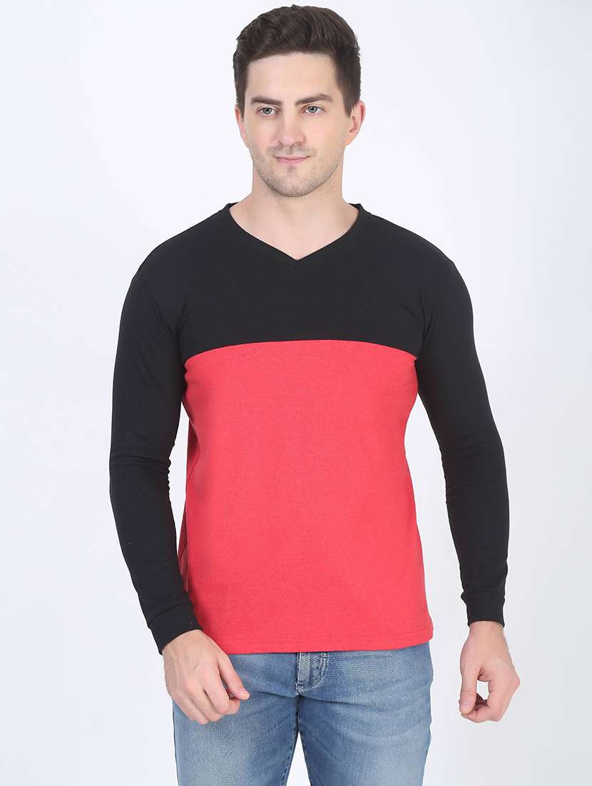 v-neck color block regular t-shirt - 19643865 - Zoom Image - 0