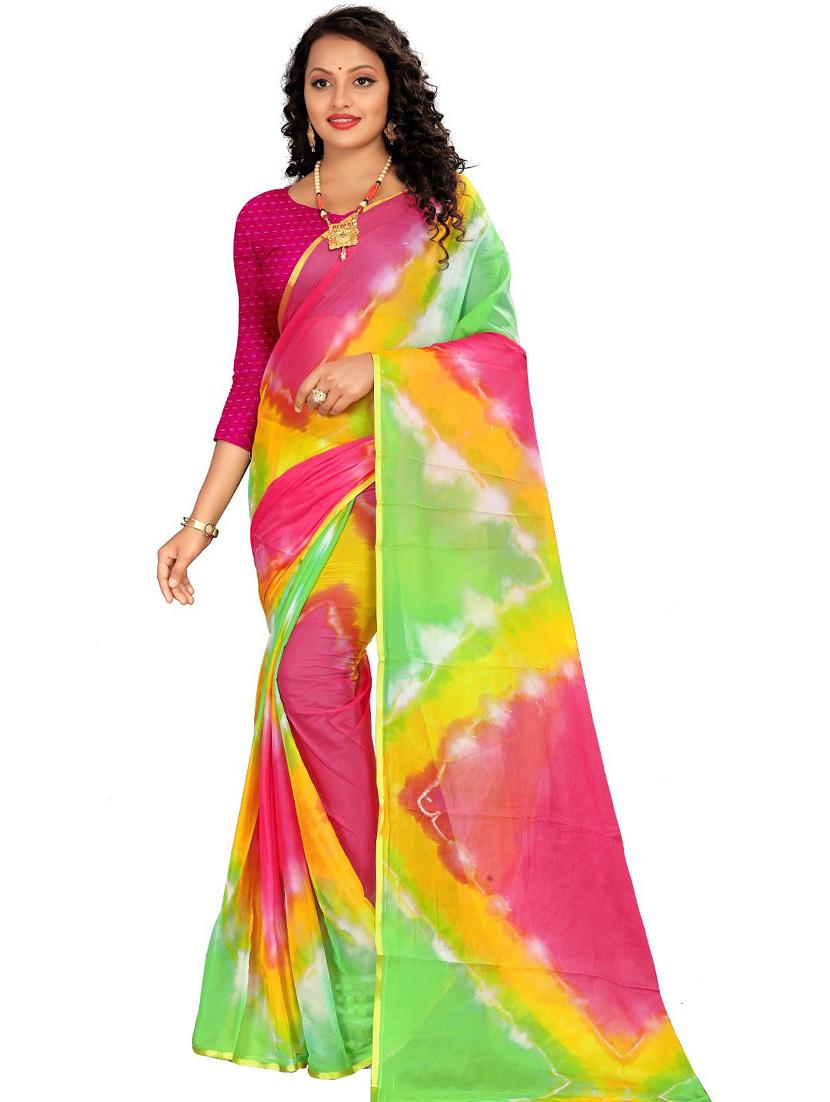 chiffon tie & dye saree with blouse - 19645335 -  Zoom Image - 0