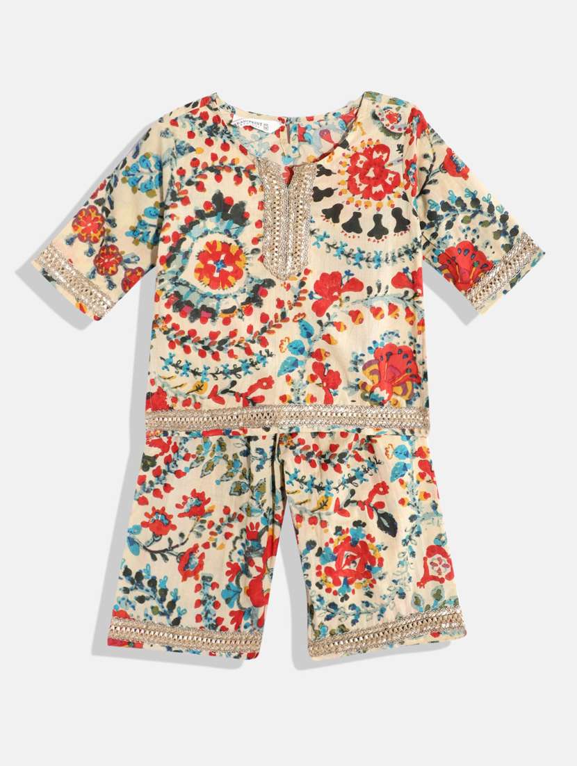 notch neck printed kurta palazzo set