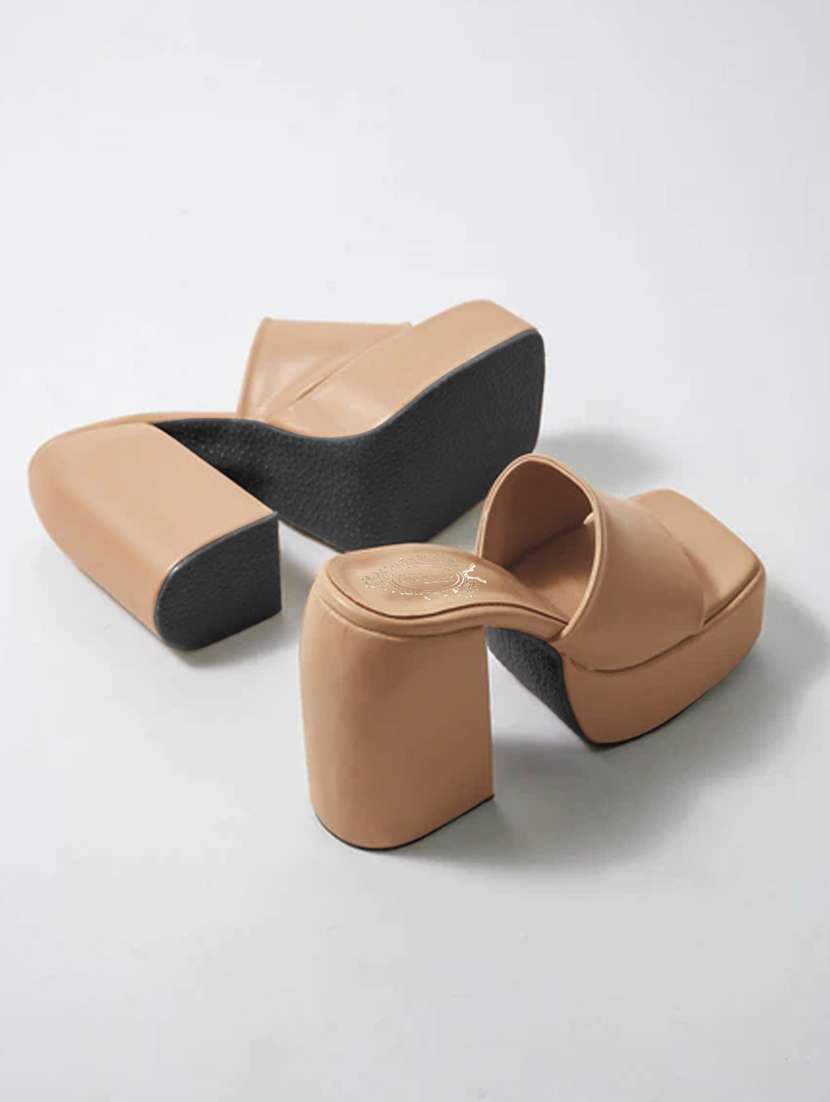 beige synthetic slip on sandals