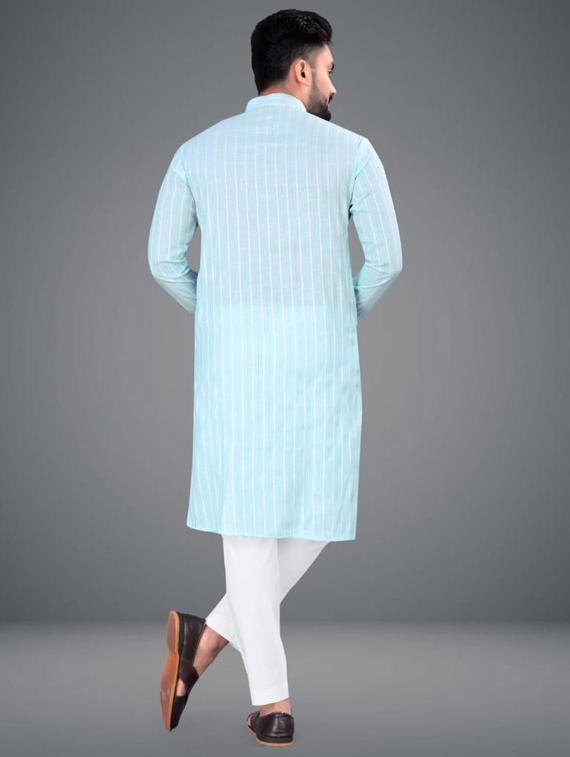 light blue striped long kurta - 19646573 - Standard Image - 3