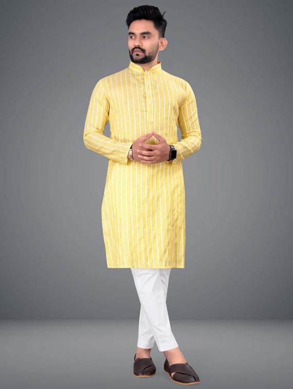 yellow striped long kurta - 19646574 - Zoom Image - 0