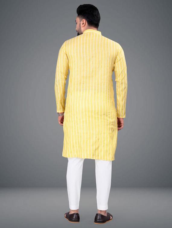 yellow striped long kurta - 19646574 - Standard Image - 3