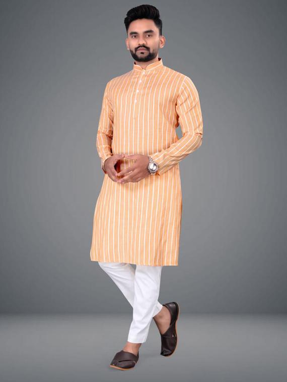 orange striped long kurta - 19646576 - Zoom Image - 0