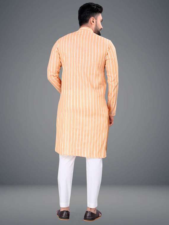 orange striped long kurta - 19646576 - Standard Image - 3
