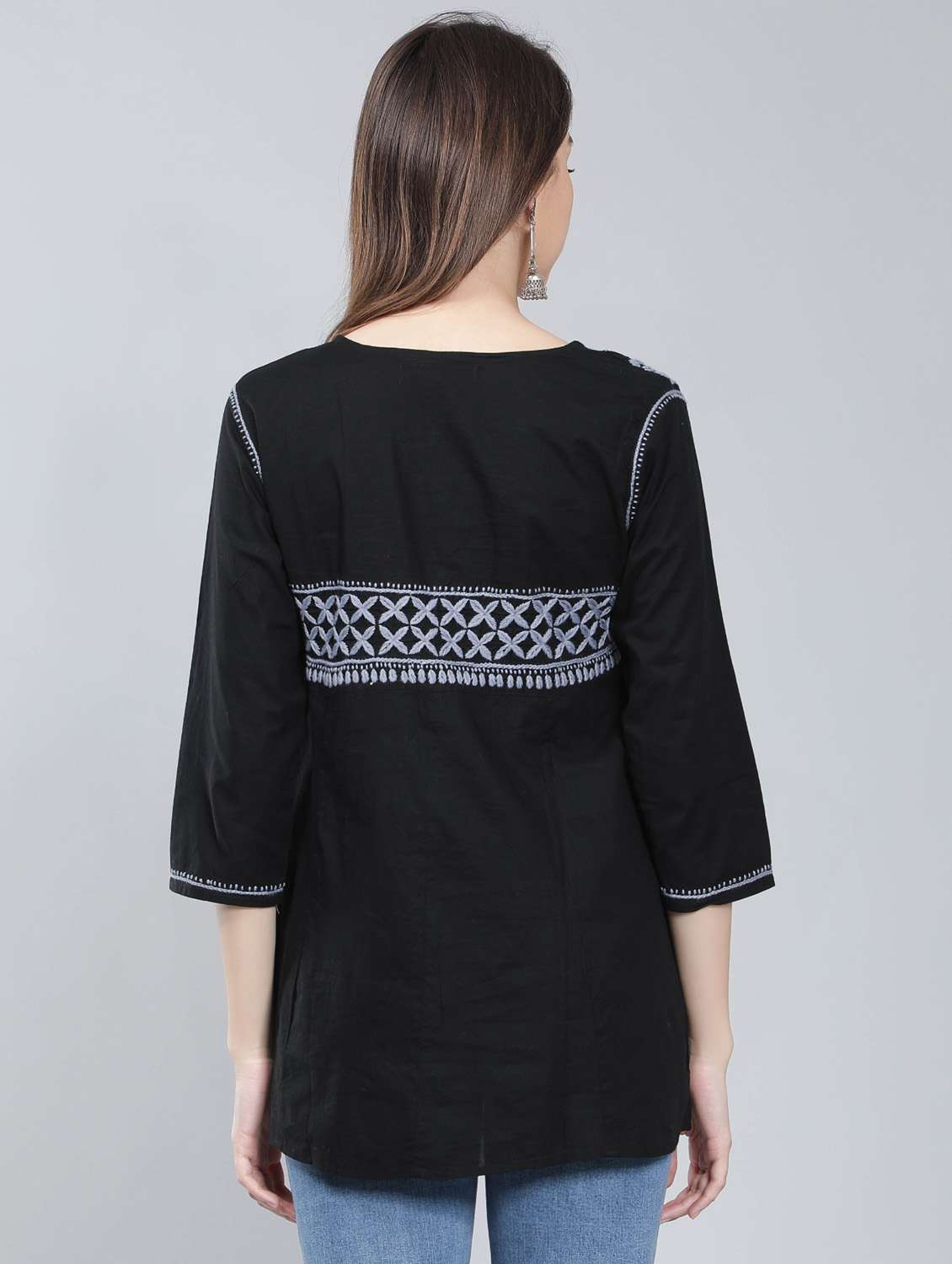 round neck chikankari cotton short kurti - 19647164 -  Standard Image - 3