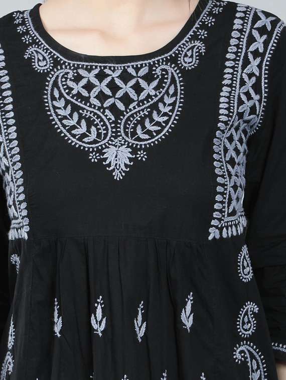 round neck chikankari cotton short kurti - 19647164 -  Standard Image - 5