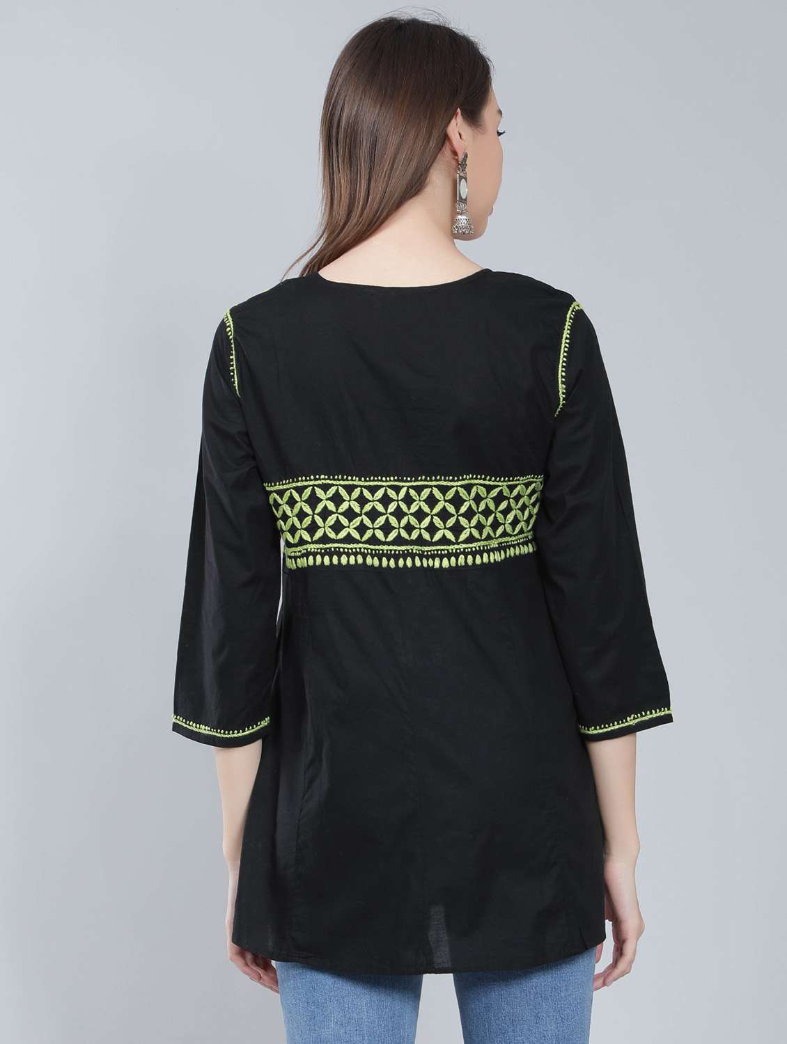 round neck chikankari cotton short kurti - 19647167 -  Standard Image - 3