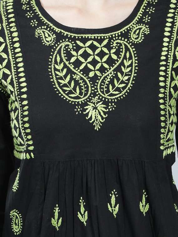 round neck chikankari cotton short kurti - 19647167 -  Standard Image - 5