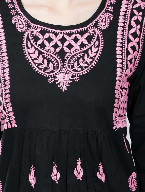 round neck chikankari cotton short kurti - 19647168 -  Standard Image - 5
