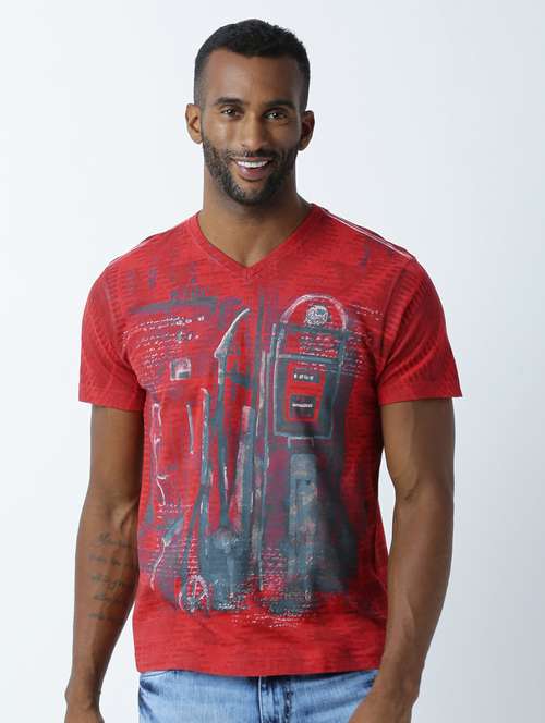 men v neck front print t-shirt - 19649212 -  Standard Image - 0