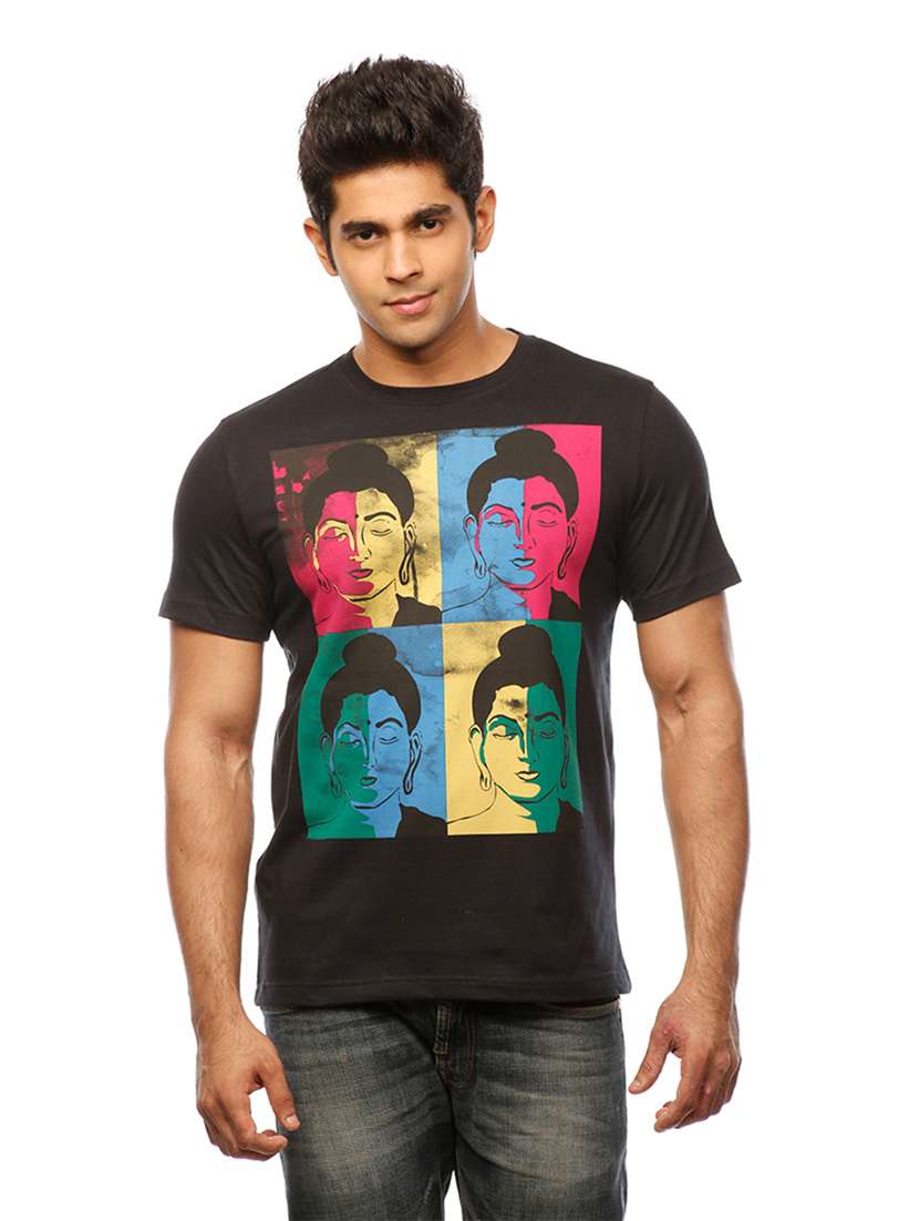 men round neck front print t-shirt