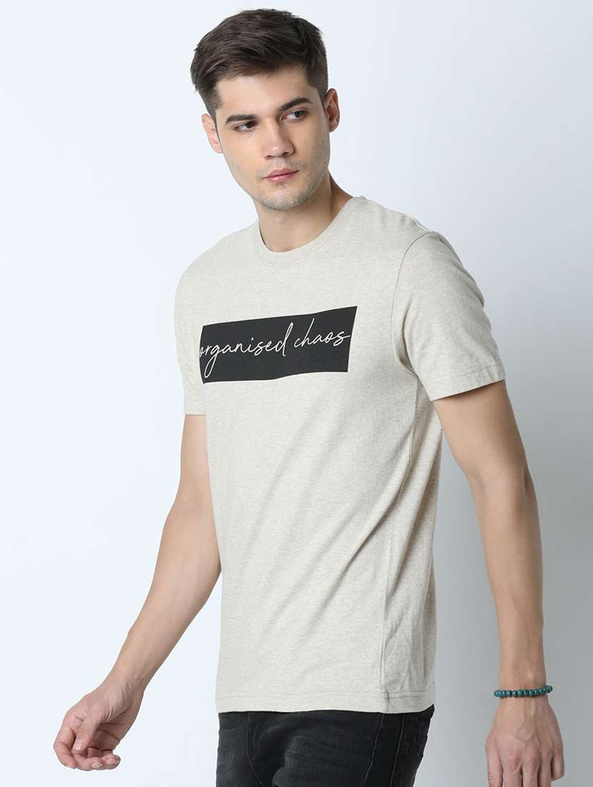 men chest print short sleeves t-shirt