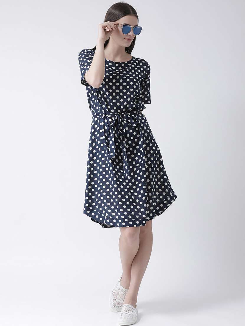 women boat neck printed fit & flare dress with belt - 19650343 - Standard Image - 3