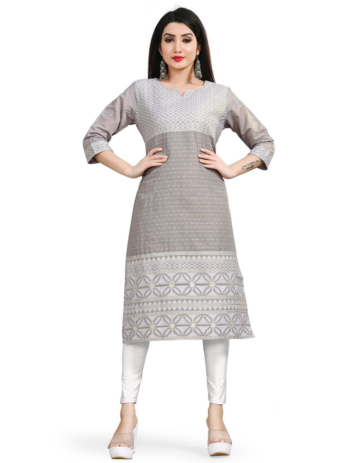 jacquard work straight kurta - 19656071 - Standard Image - 3