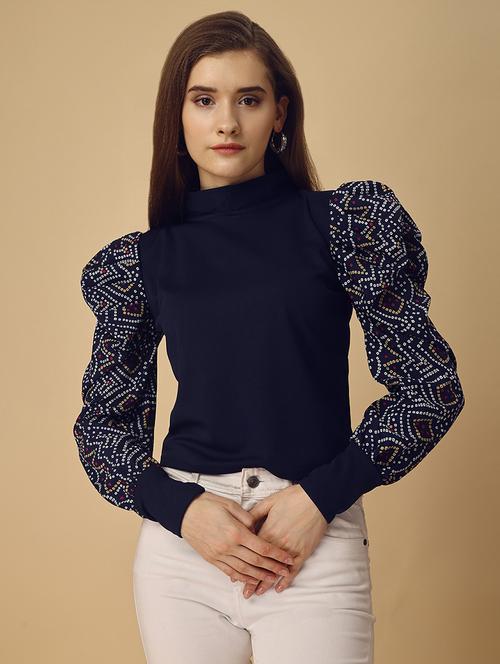 bouffant sleeve bandhani print regular top - 19656341 - Standard Image - 0