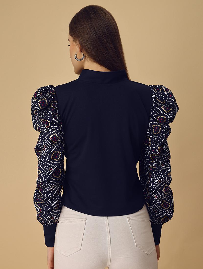 bouffant sleeve bandhani print regular top - 19656341 - Standard Image - 3