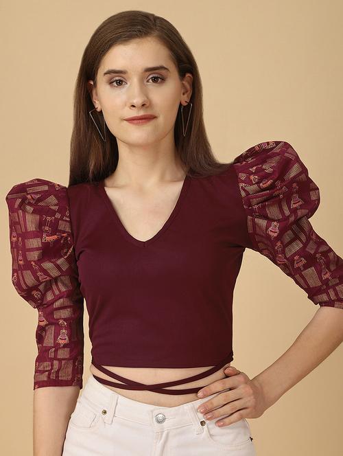 v neck printed crop top - 19656492 -  Standard Image - 0