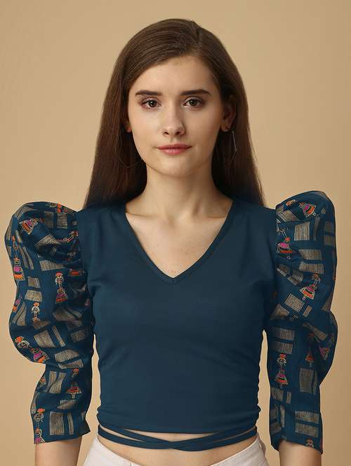 v neck printed crop top - 19656497 - Standard Image - 0
