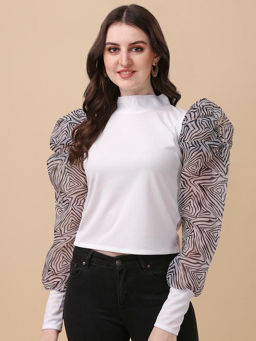 printed puff sleeve top - 19656541 -  Standard Image - 0