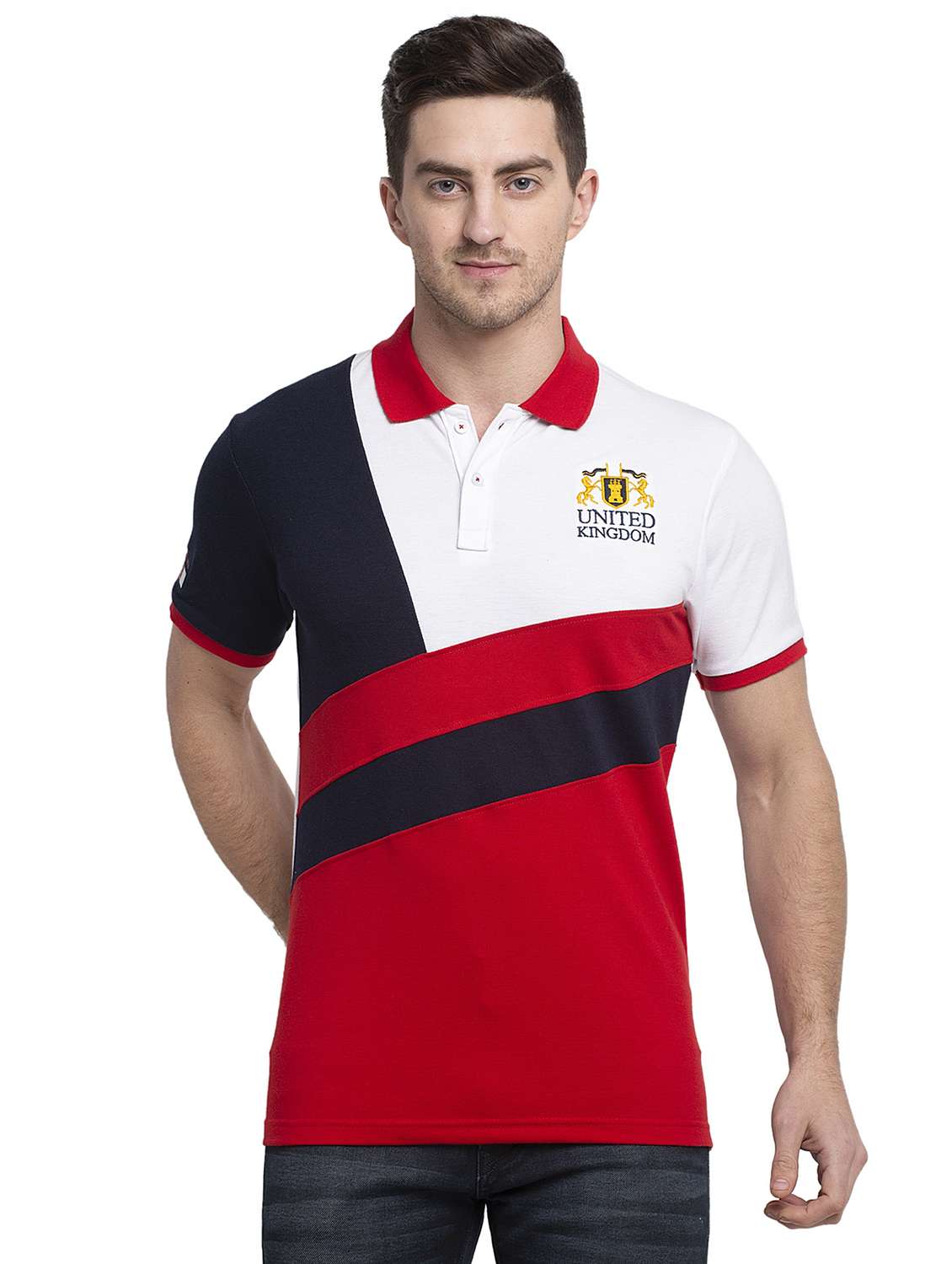 color block cotton polo t-shirt - 19656794 - Zoom Image - 0