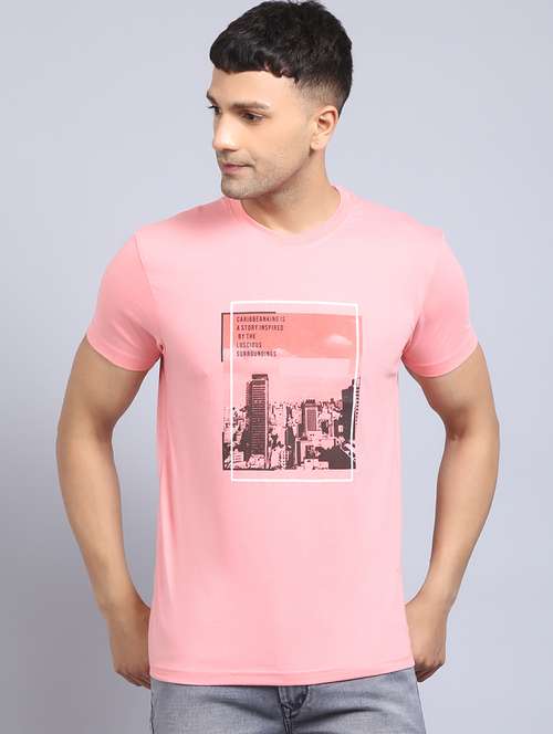 men front print round neck slim fit t-shirt - 19656879 -  Standard Image - 0