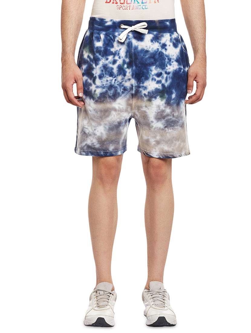 blue printed casual short
