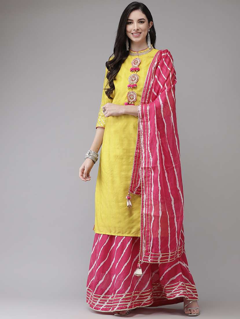 leheriya kurta skirt dupatta set - 19657313 - Zoom Image - 0